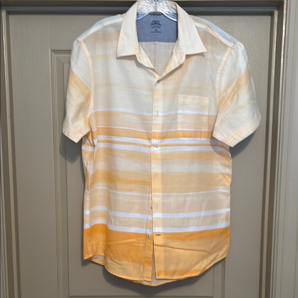 Yellow and White Casual Button Down Shirt with Stripes